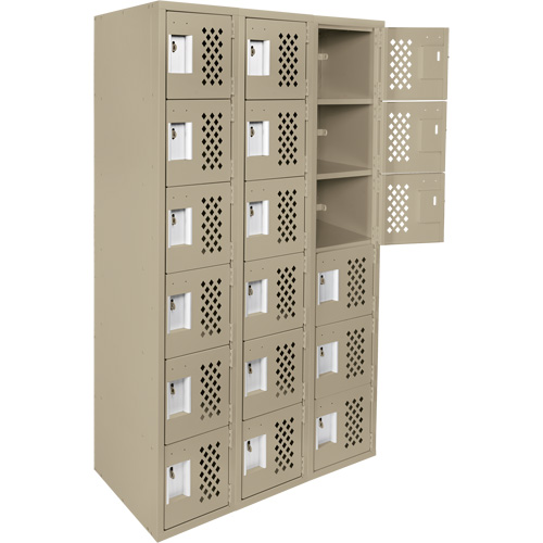 Assembled Lockerettes Clean Line Perforated Economy Lockers, 6 -tier, Bank of 3, 18" x 72" x 12", Steel FMT Sales Ltd