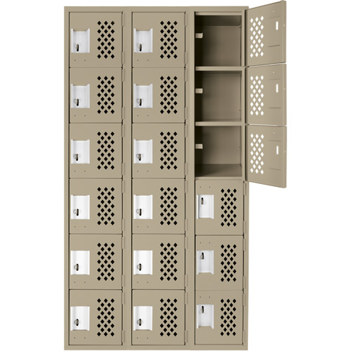 Assembled Lockerettes Clean Line Perforated Economy Lockers, 6 -tier, Bank of 3, 18" x 72" x 12", Steel FMT Sales Ltd