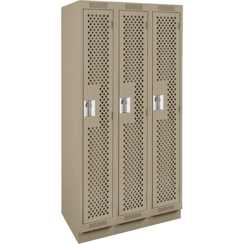 Clean Line Lockers, Bank of 3, 36" x 12" x 76", Steel, Beige, Rivet (Assembled), Perforated FMT Sales Ltd