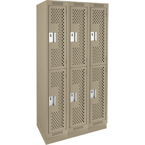 Clean Line Lockers, 2 -tier, Bank of 3, 36" x 15" x 76", Steel, Beige, Rivet (Assembled), Perforated FMT Sales Ltd