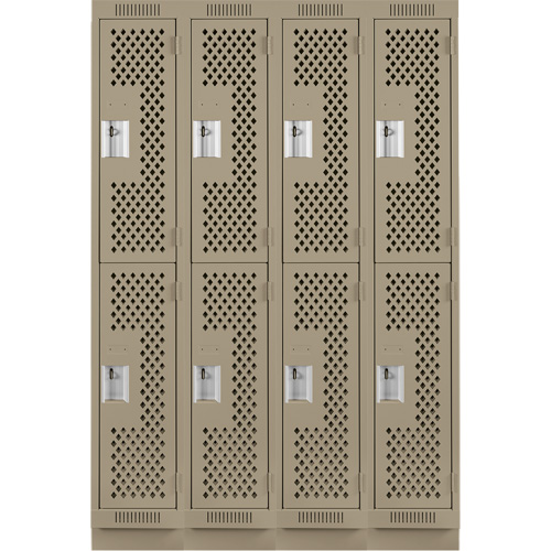 Clean Line Lockers, 2 -tier, Bank of 4, 48" x 12" x 76", Steel, Beige, Rivet (Assembled), Perforated FMT Sales Ltd