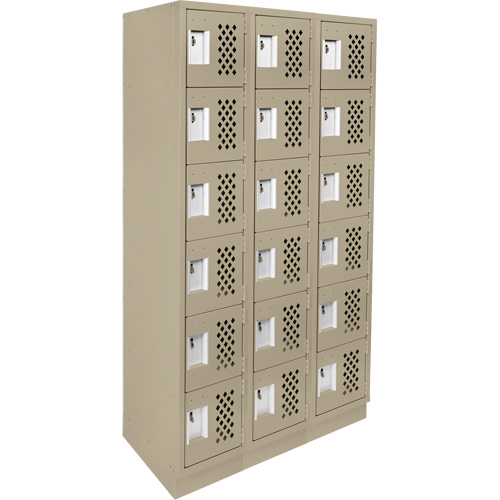 Assembled Lockerettes Clean Line Perforated Economy Lockers, 6 -tier, Bank of 3, 18" x 72" x 12", Steel FMT Sales Ltd