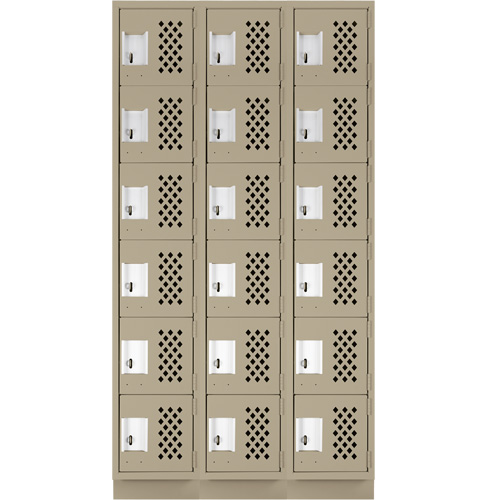 Assembled Lockerettes Clean Line Perforated Economy Lockers, 6 -tier, Bank of 3, 18" x 72" x 12", Steel FMT Sales Ltd