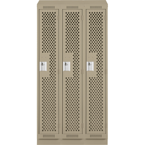 Clean Line Lockers, Bank of 3, 36" x 12" x 82", Steel, Beige, Rivet (Assembled), Perforated FMT Sales Ltd