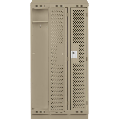 Clean Line Lockers, Bank of 3, 36" x 12" x 82", Steel, Beige, Rivet (Assembled), Perforated FMT Sales Ltd
