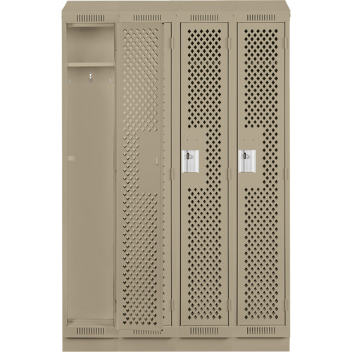 Clean Line Lockers, Bank of 4, 48" x 12" x 82", Steel, Beige, Rivet (Assembled), Perforated FMT Sales Ltd