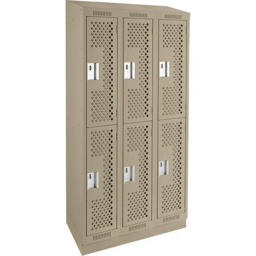 Clean Line Lockers, 2 -tier, Bank of 3, 36" x 18" x 82", Steel, Beige, Rivet (Assembled), Perforated FMT Sales Ltd