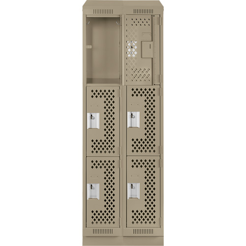 Clean Line Lockers, 3 -tier, Bank of 2, 24" x 18" x 82", Steel, Beige, Rivet (Assembled), Perforated FMT Sales Ltd