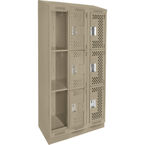 Clean Line Lockers, 3 -tier, Bank of 3, 36" x 18" x 82", Steel, Beige, Rivet (Assembled), Perforated FMT Sales Ltd