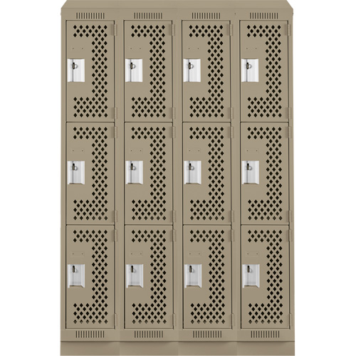 Clean Line Lockers, 3 -tier, Bank of 4, 48" x 18" x 82", Steel, Beige, Rivet (Assembled), Perforated FMT Sales Ltd
