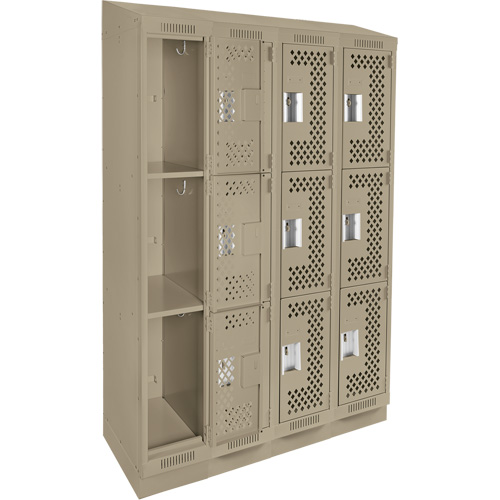 Clean Line Lockers, 3 -tier, Bank of 4, 48" x 18" x 82", Steel, Beige, Rivet (Assembled), Perforated FMT Sales Ltd