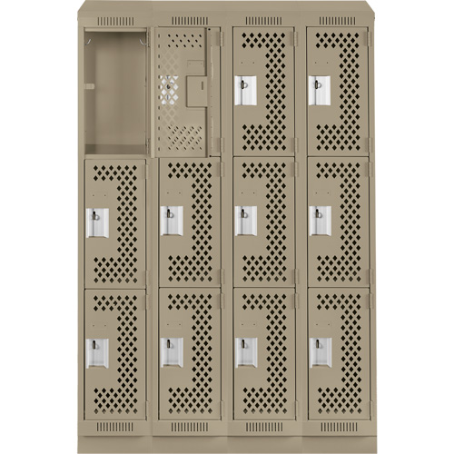 Clean Line Lockers, 3 -tier, Bank of 4, 48" x 18" x 82", Steel, Beige, Rivet (Assembled), Perforated FMT Sales Ltd