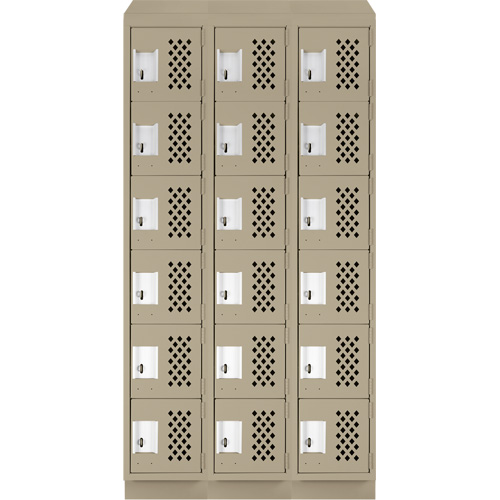 Assembled Lockerettes Clean Line Perforated Economy Lockers, 6 -tier, Bank of 3, 18" x 72" x 12", Steel FMT Sales Ltd