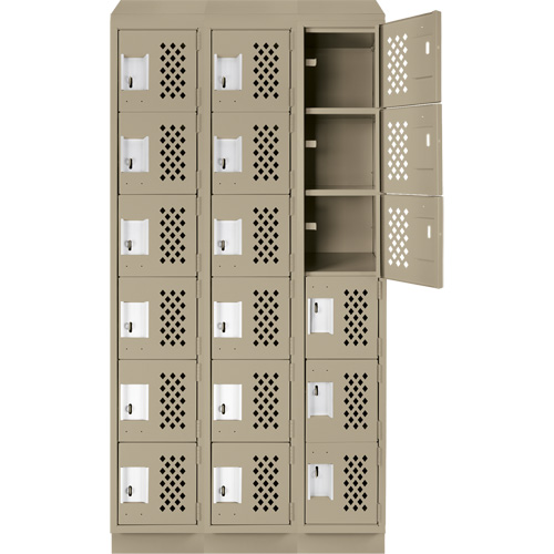 Assembled Lockerettes Clean Line Perforated Economy Lockers, 6 -tier, Bank of 3, 18" x 72" x 12", Steel FMT Sales Ltd