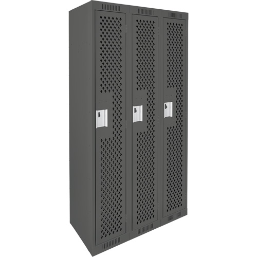 Clean Line Lockers, Bank of 3, 36" x 15" x 72", Steel, Charcoal, Rivet (Assembled), Perforated FMT Sales Ltd