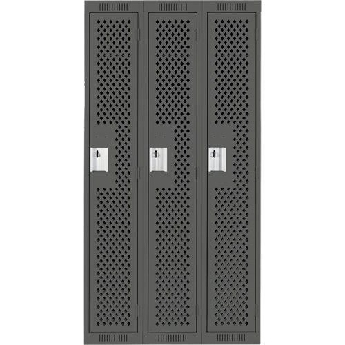 Clean Line Lockers, Bank of 3, 36" x 15" x 72", Steel, Charcoal, Rivet (Assembled), Perforated FMT Sales Ltd