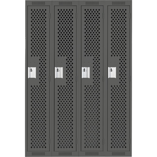 Clean Line Lockers, Bank of 4, 48" x 15" x 72", Steel, Charcoal, Rivet (Assembled), Perforated FMT Sales Ltd