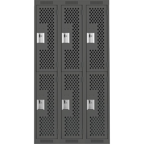 Clean Line Lockers, 2 -tier, Bank of 3, 36" x 15" x 72", Steel, Charcoal, Rivet (Assembled), Perforated FMT Sales Ltd