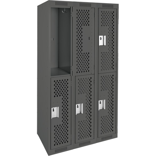 Clean Line Lockers, 2 -tier, Bank of 3, 36" x 15" x 72", Steel, Charcoal, Rivet (Assembled), Perforated FMT Sales Ltd