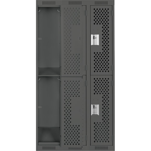 Clean Line Lockers, 2 -tier, Bank of 3, 36" x 15" x 72", Steel, Charcoal, Rivet (Assembled), Perforated FMT Sales Ltd