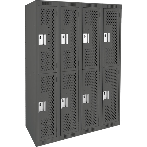 Clean Line Lockers, 2 -tier, Bank of 4, 48" x 15" x 72", Steel, Charcoal, Rivet (Assembled), Perforated FMT Sales Ltd