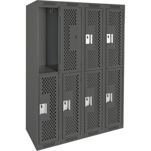 Clean Line Lockers, 2 -tier, Bank of 4, 48" x 15" x 72", Steel, Charcoal, Rivet (Assembled), Perforated FMT Sales Ltd