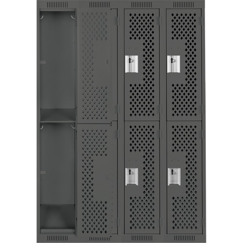 Clean Line Lockers, 2 -tier, Bank of 4, 48" x 15" x 72", Steel, Charcoal, Rivet (Assembled), Perforated FMT Sales Ltd