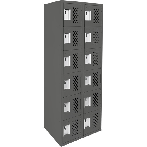 Assembled Lockerettes Clean Line Perforated Economy Lockers, 6 -tier, Bank of 2, 18" x 72" x 12", Steel FMT Sales Ltd
