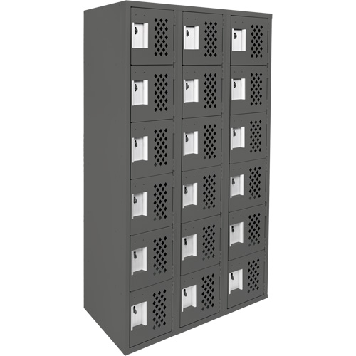 Assembled Lockerettes Clean Line Perforated Economy Lockers, 6 -tier, Bank of 3, 18" x 72" x 12", Steel FMT Sales Ltd