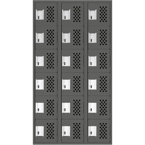 Assembled Lockerettes Clean Line Perforated Economy Lockers, 6 -tier, Bank of 3, 18" x 72" x 12", Steel FMT Sales Ltd