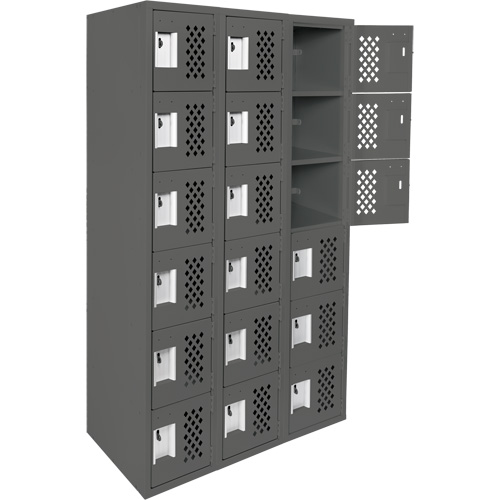 Assembled Lockerettes Clean Line Perforated Economy Lockers, 6 -tier, Bank of 3, 18" x 72" x 12", Steel FMT Sales Ltd