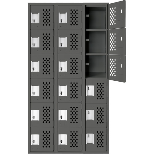 Assembled Lockerettes Clean Line Perforated Economy Lockers, 6 -tier, Bank of 3, 18" x 72" x 12", Steel FMT Sales Ltd