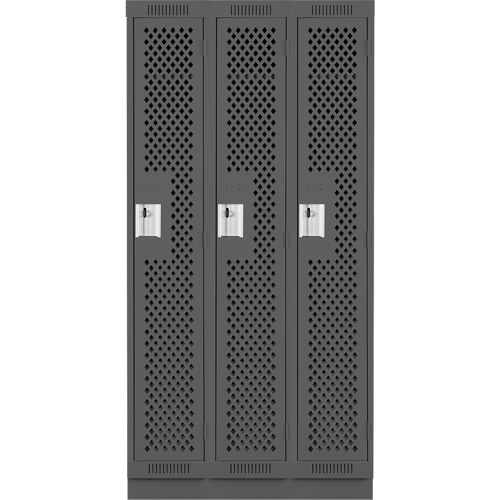 Clean Line Lockers, Bank of 3, 36" x 12" x 76", Steel, Charcoal, Rivet (Assembled), Perforated FMT Sales Ltd