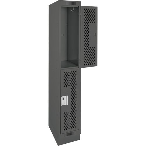 Clean Line Lockers, 2 -tier, 12" x 15" x 76", Steel, Charcoal, Rivet (Assembled), Perforated FMT Sales Ltd