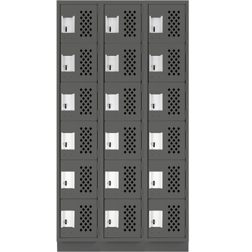 Assembled Lockerettes Clean Line Perforated Economy Lockers, 6 -tier, Bank of 3, 18" x 72" x 12", Steel FMT Sales Ltd