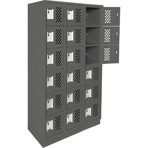 Assembled Lockerettes Clean Line Perforated Economy Lockers, 6 -tier, Bank of 3, 18" x 72" x 12", Steel FMT Sales Ltd