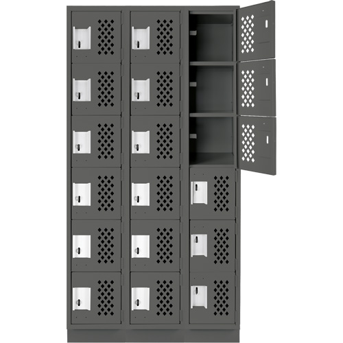 Assembled Lockerettes Clean Line Perforated Economy Lockers, 6 -tier, Bank of 3, 18" x 72" x 12", Steel FMT Sales Ltd