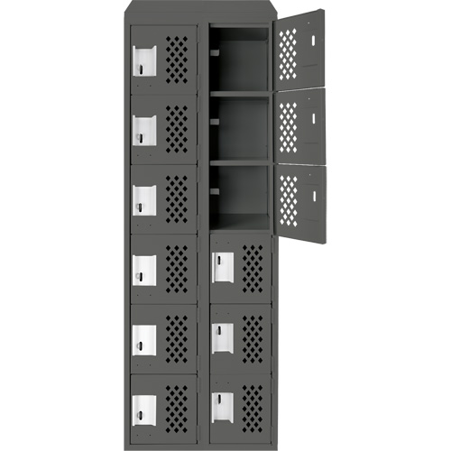 Assembled Lockerettes Clean Line Perforated Economy Lockers, 6 -tier, Bank of 2, 18" x 72" x 12", Steel FMT Sales Ltd
