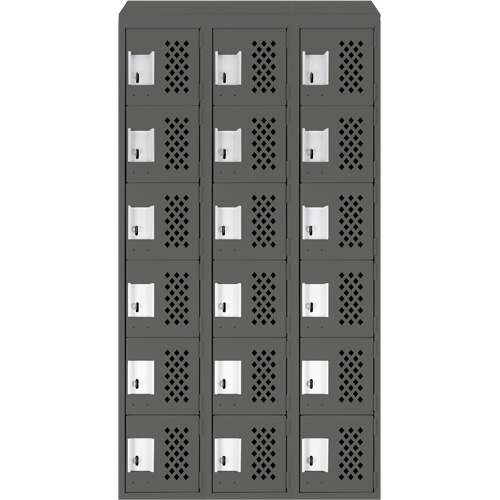Assembled Lockerettes Clean Line Perforated Economy Lockers, 6 -tier, Bank of 3, 18" x 72" x 12", Steel FMT Sales Ltd
