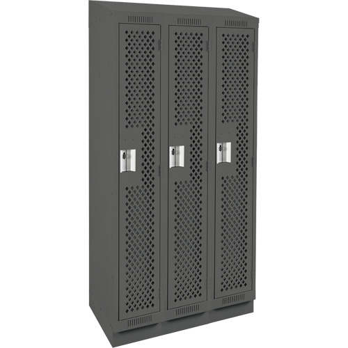 Clean Line Lockers, Bank of 3, 36" x 12" x 82", Steel, Charcoal, Rivet (Assembled), Perforated FMT Sales Ltd