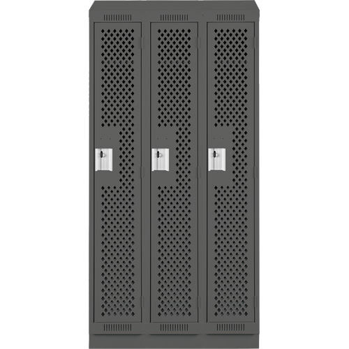 Clean Line Lockers, Bank of 3, 36" x 12" x 82", Steel, Charcoal, Rivet (Assembled), Perforated FMT Sales Ltd