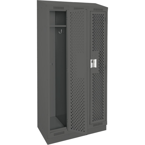 Clean Line Lockers, Bank of 3, 36" x 12" x 82", Steel, Charcoal, Rivet (Assembled), Perforated FMT Sales Ltd