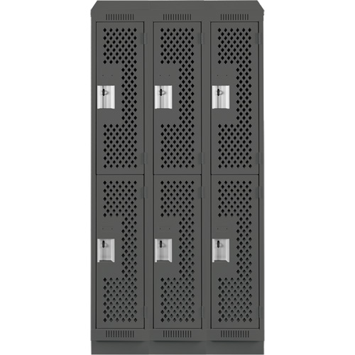 Casiers Clean Line, 2 niveaux, Bloc de 3, 36" x 18" x 82", Acier, Charbon, Rivet (assembl&eacute;), Perfor&eacute; FMT Sales Ltd