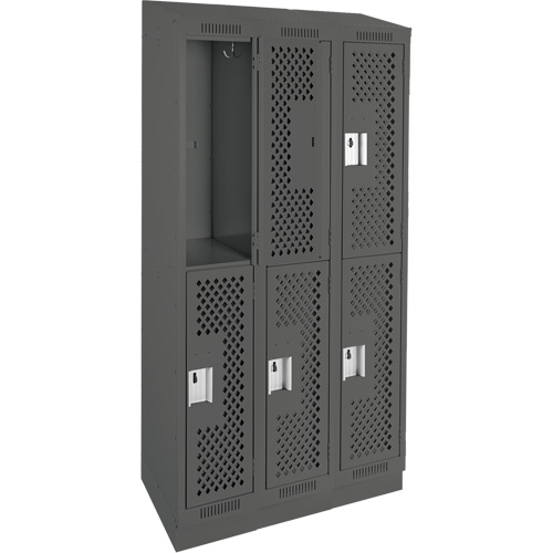 Casiers Clean Line, 2 niveaux, Bloc de 3, 36" x 18" x 82", Acier, Charbon, Rivet (assembl&eacute;), Perfor&eacute; FMT Sales Ltd