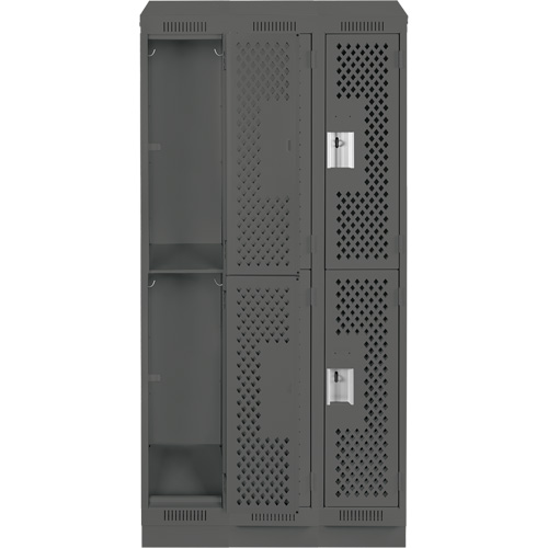 Casiers Clean Line, 2 niveaux, Bloc de 3, 36" x 18" x 82", Acier, Charbon, Rivet (assembl&eacute;), Perfor&eacute; FMT Sales Ltd