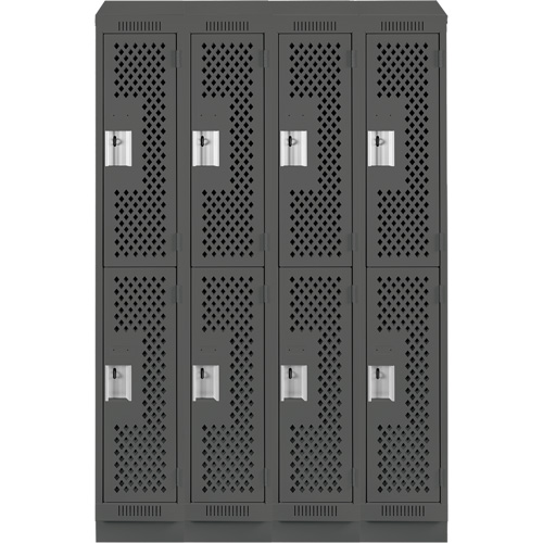 Clean Line Lockers, 2 -tier, Bank of 4, 48" x 18" x 82", Steel, Charcoal, Rivet (Assembled), Perforated FMT Sales Ltd