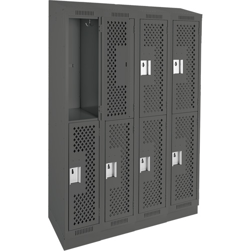Clean Line Lockers, 2 -tier, Bank of 4, 48" x 18" x 82", Steel, Charcoal, Rivet (Assembled), Perforated FMT Sales Ltd