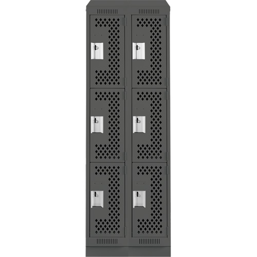 Clean Line Lockers, 3 -tier, Bank of 2, 24" x 18" x 82", Steel, Charcoal, Rivet (Assembled), Perforated FMT Sales Ltd