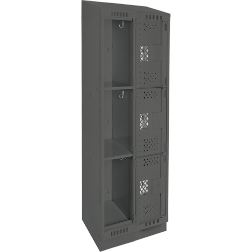 Clean Line Lockers, 3 -tier, Bank of 2, 24" x 18" x 82", Steel, Charcoal, Rivet (Assembled), Perforated FMT Sales Ltd