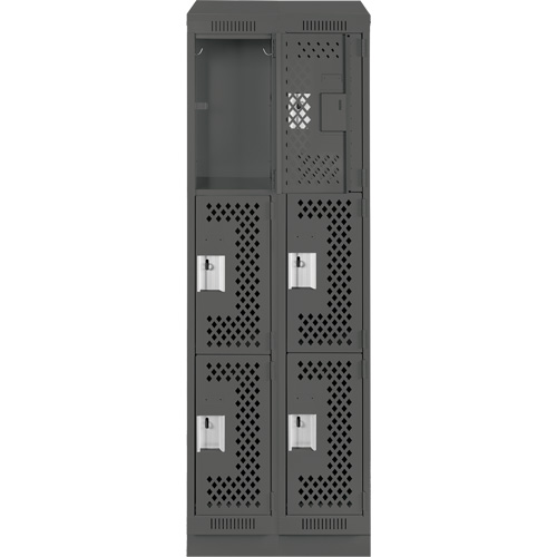 Clean Line Lockers, 3 -tier, Bank of 2, 24" x 18" x 82", Steel, Charcoal, Rivet (Assembled), Perforated FMT Sales Ltd